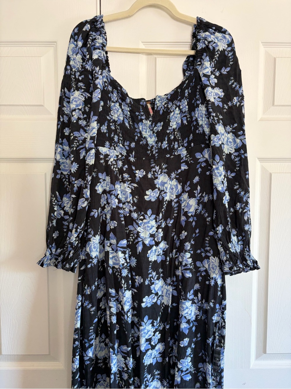 Free People Black Maxi Dress with Light Blue Floral Print